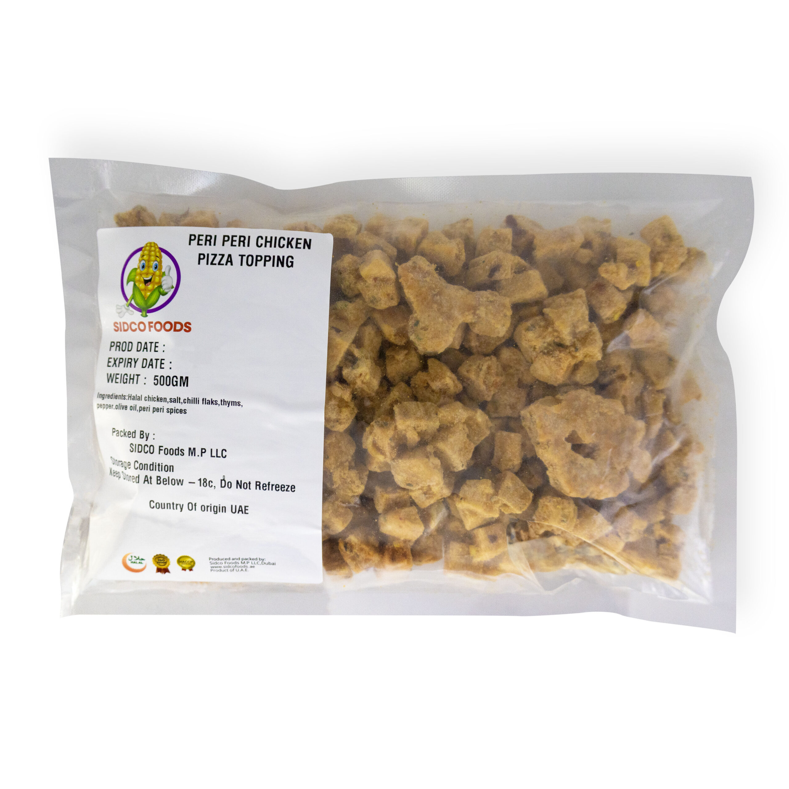 PeriPeriChickenPizzaToppingMainPacked.jpg Peri Peri Chicken Pizza Topping (500g/pack) - Image 1