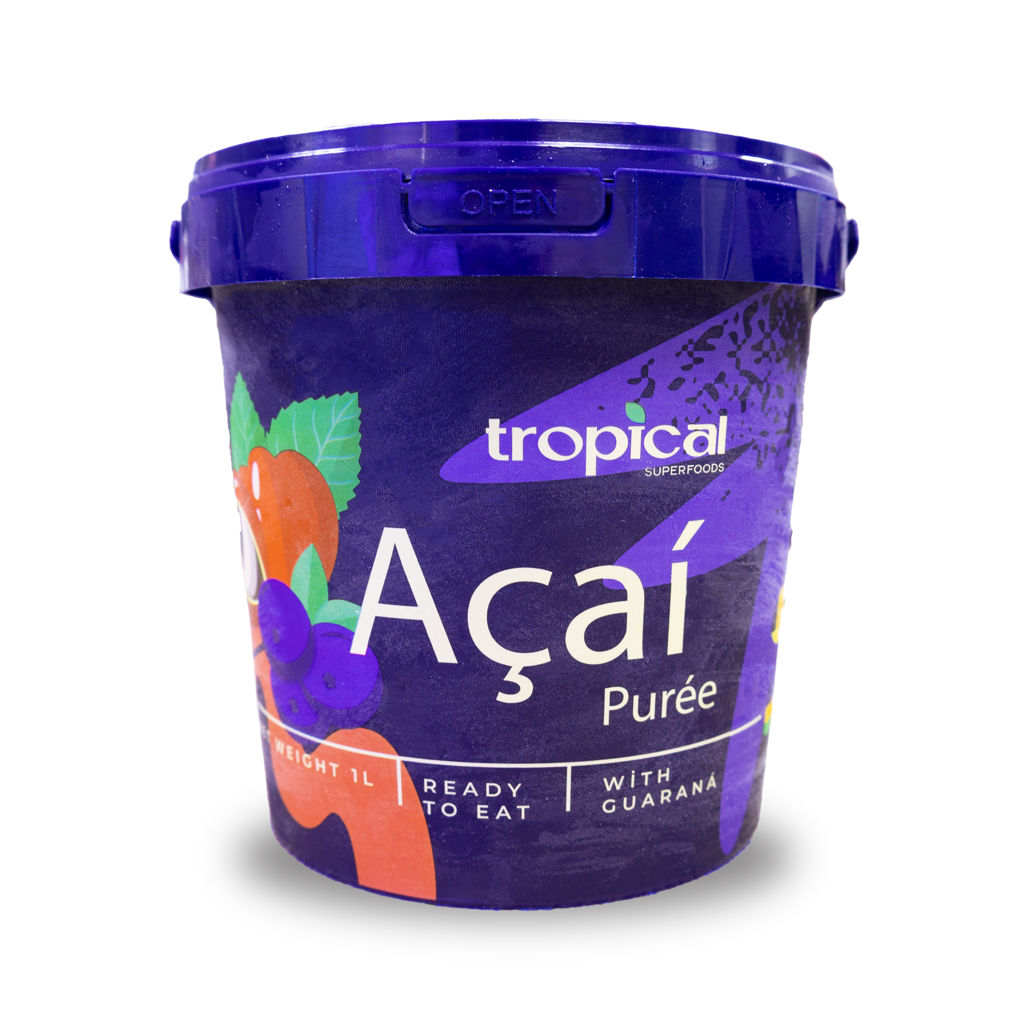tropical acai puree 1L FRONT Tropical Açaí + Guaraná - Frozen 12x1L bucket - Image 1